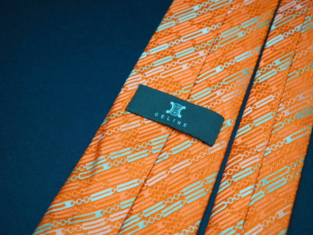 美品【CELINE セリーヌ】 G2179 オレンジ系 SILK ブランド ネクタイ 古着 良品 転売 仕入_画像4