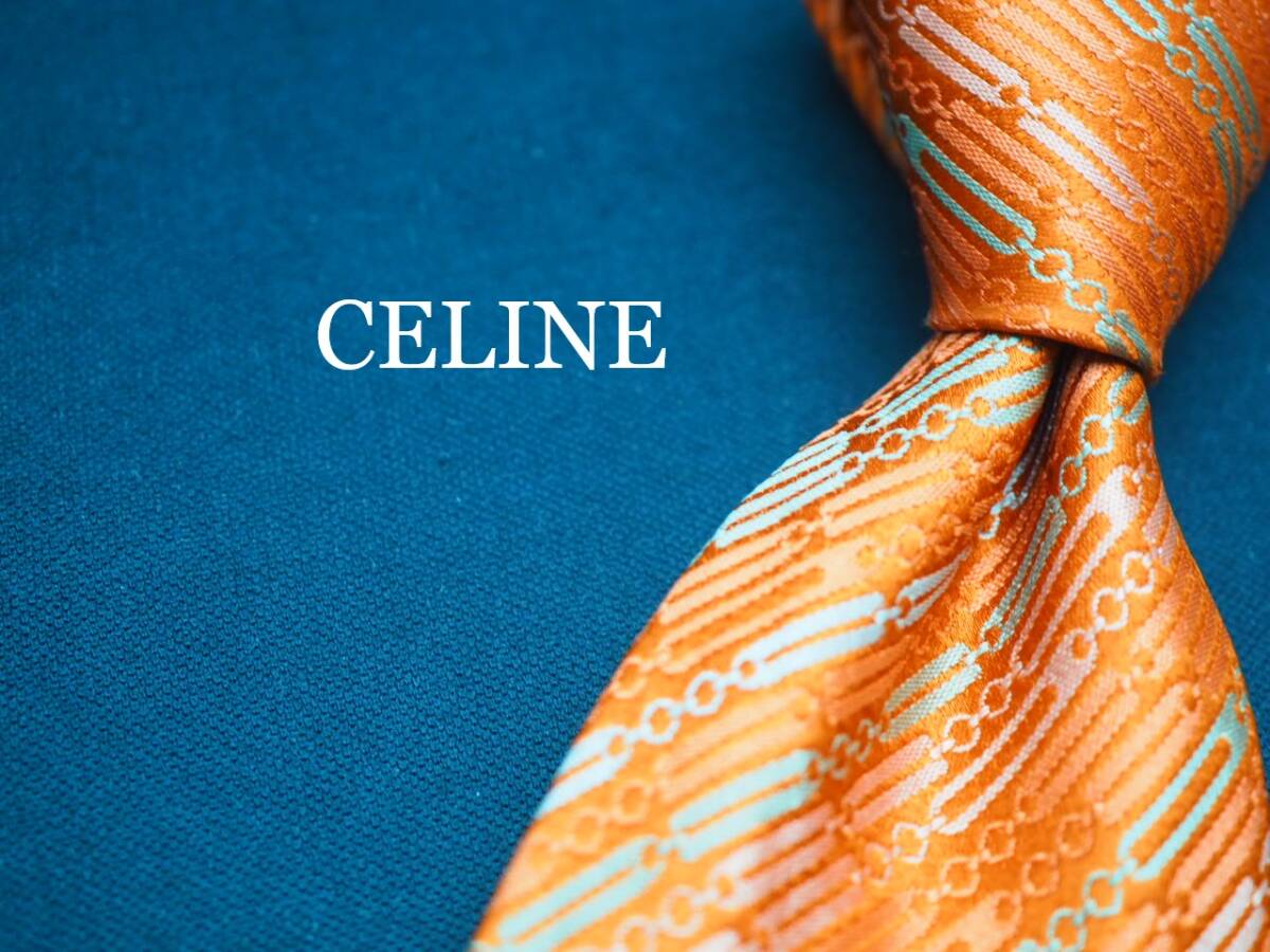 美品【CELINE セリーヌ】 G2179 オレンジ系 SILK ブランド ネクタイ 古着 良品 転売 仕入_画像1
