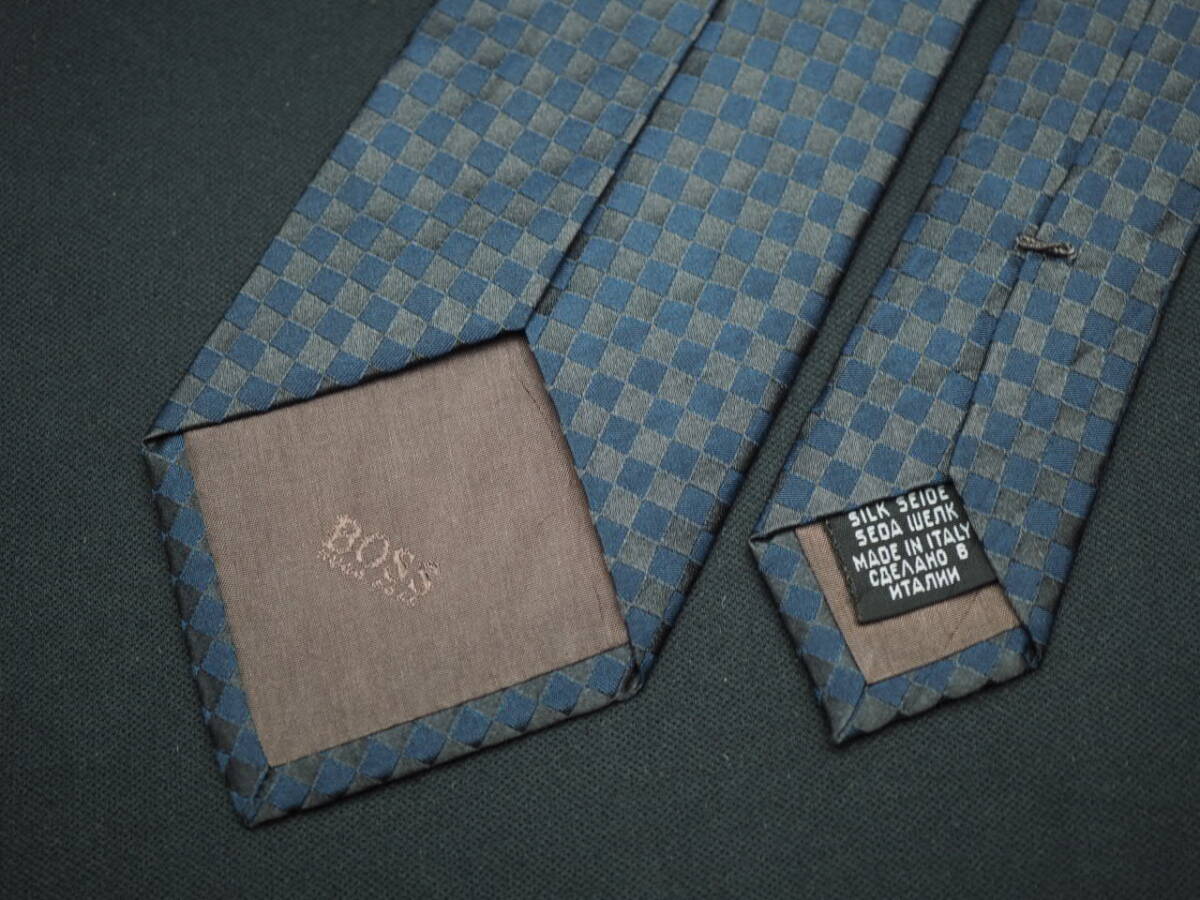 美品【HUGO BOSS ヒューゴ ボス】 G2214 ネイビーグレー系 SILK ブランド ネクタイ 古着 良品 転売 仕入_画像5