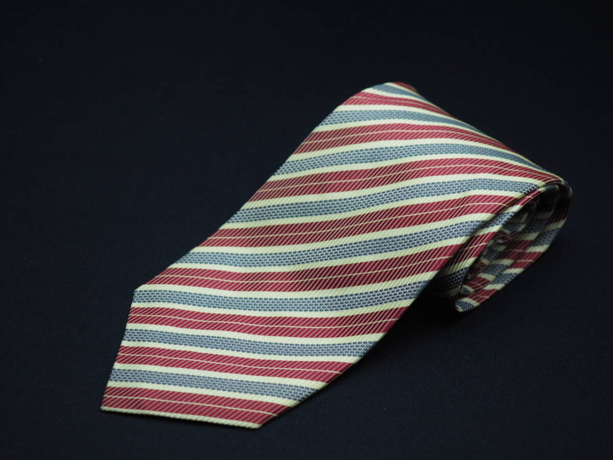 美品【HUGO BOSS ヒューゴ ボス】 G2216 アイボリー ワイン グレー系 SILK ブランド ネクタイ 古着 良品 転売 仕入_画像2