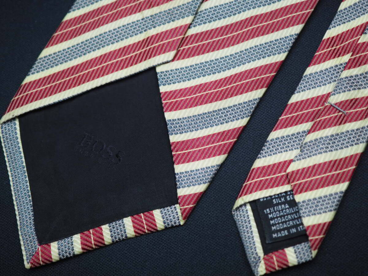 美品【HUGO BOSS ヒューゴ ボス】 G2216 アイボリー ワイン グレー系 SILK ブランド ネクタイ 古着 良品 転売 仕入_画像5