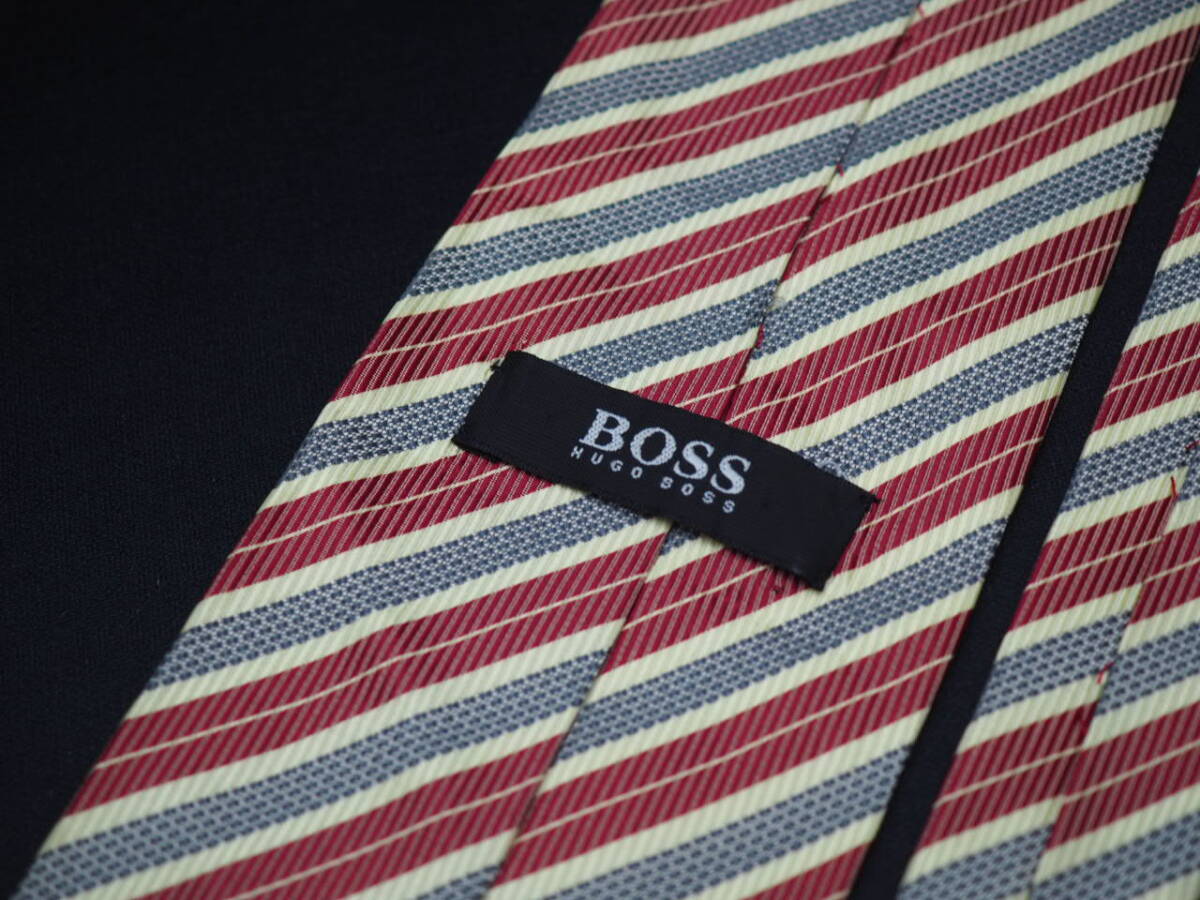美品【HUGO BOSS ヒューゴ ボス】 G2216 アイボリー ワイン グレー系 SILK ブランド ネクタイ 古着 良品 転売 仕入_画像4