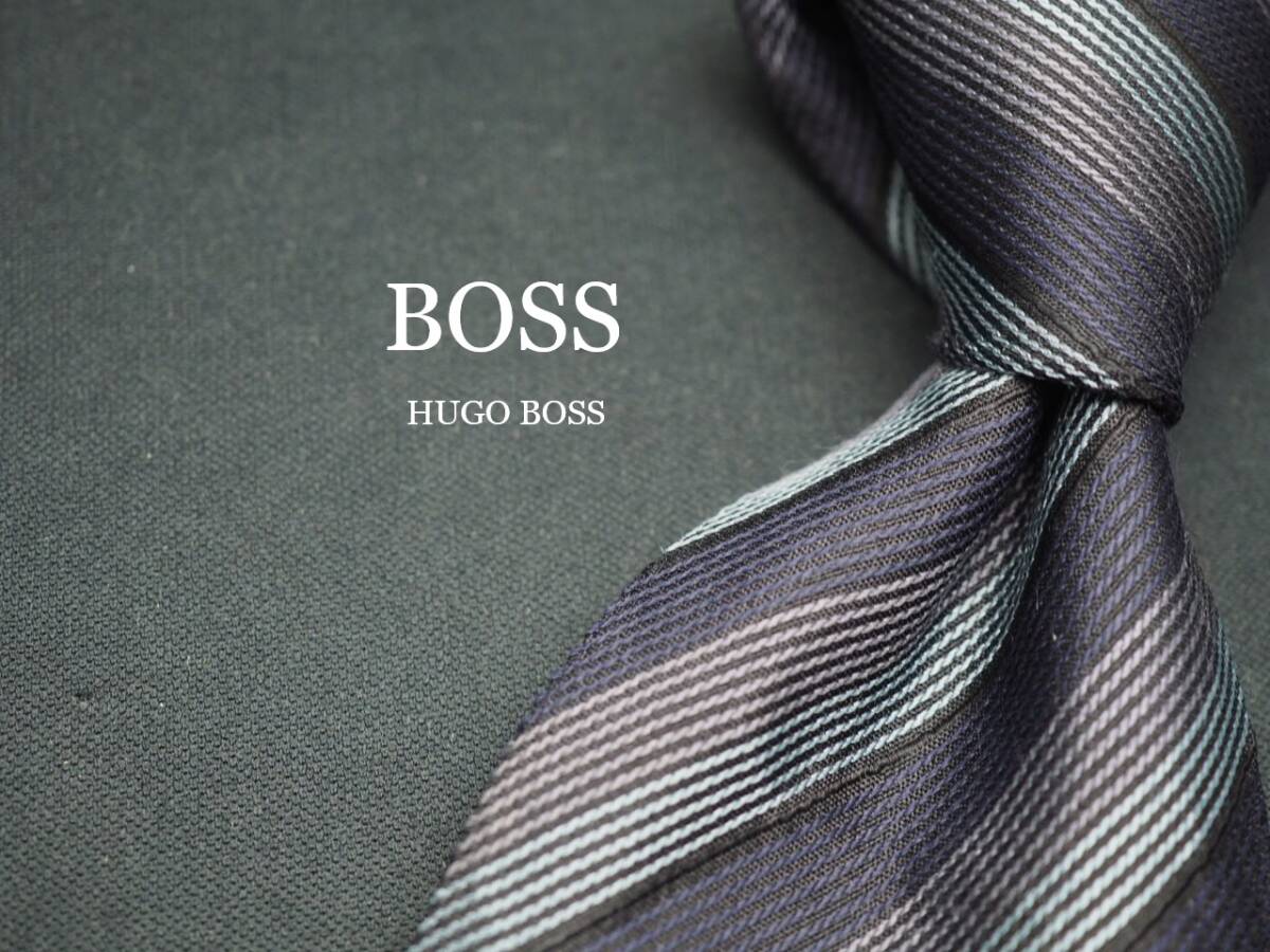 【HUGO BOSS ヒューゴ ボス】 G2217 ネイビー グレー系 SILK ブランド ネクタイ 古着 良品 転売 仕入_画像1