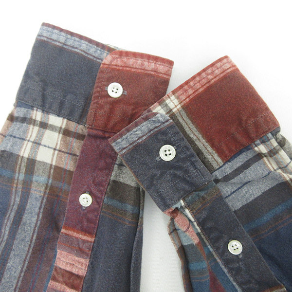 D■日本製■ビームス/BEAMS チェック柄 長袖BDシャツ【M】赤 青/MENS/83【中古】_画像3