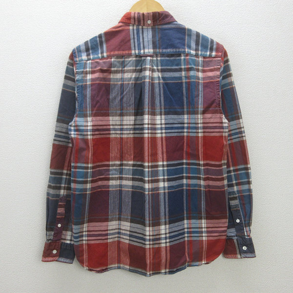 D■日本製■ビームス/BEAMS チェック柄 長袖BDシャツ【M】赤 青/MENS/83【中古】_画像4