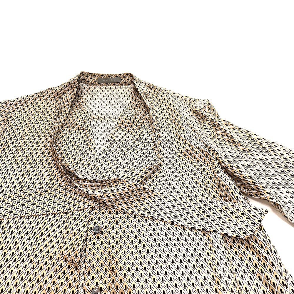 ★theory luxe セオリーリュクス 長袖 総柄 ボウタイ シルクブラウス レディース40 ベージュ×ブラック×ホワイト03-8108240-419 1BA/94180_画像3