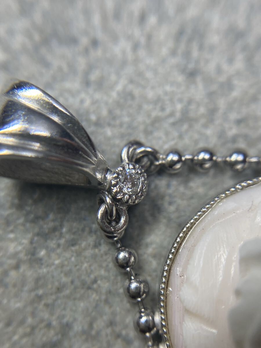 K18 WG ネックレストップ　バラモチーフ　ダイヤモンド0.02ct 現状品　試金石鑑定のみ 18金_画像3