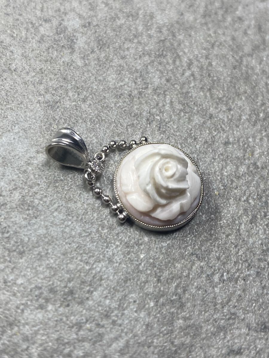 K18 WG ネックレストップ　バラモチーフ　ダイヤモンド0.02ct 現状品　試金石鑑定のみ 18金_画像7