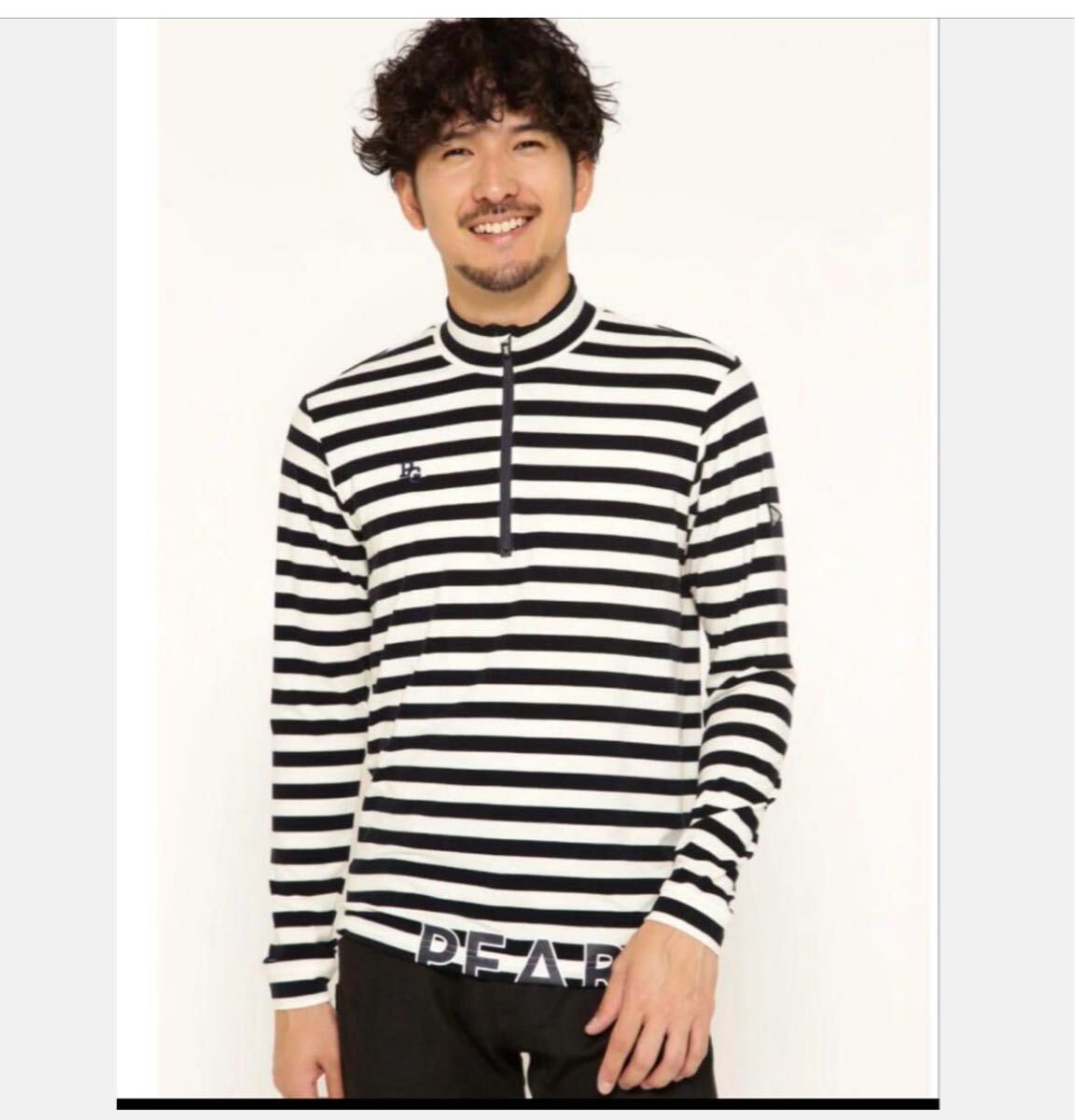 パーリーゲイツ PEARLY GATES ボーダー プレミアムウォーム長袖ハーフジップアップカット トップス _画像1