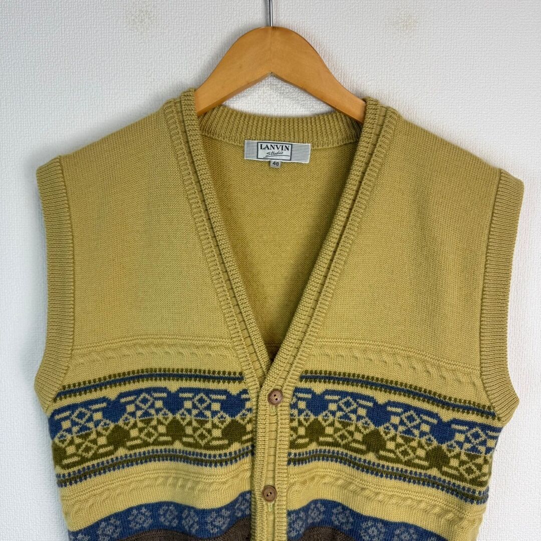 LANVIN Studio ランバン ニットベスト アースカラー レトロ 古着_画像2