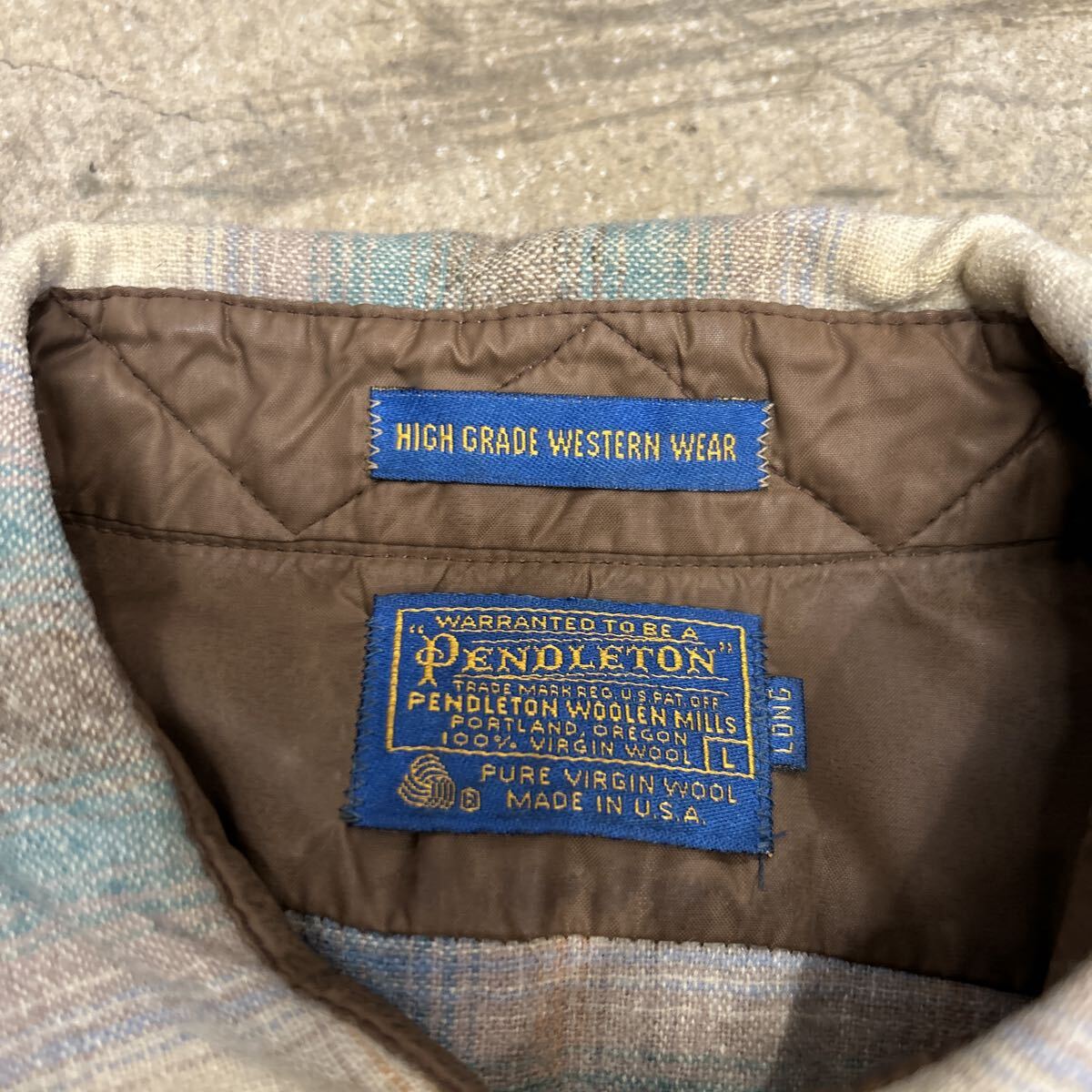 70s PENDLETON オンブレチェック ウールシャツ ウエスタン ペンドルトン ネルシャツ USA製 ヴィンテージ ビンテージ レア 古着 L ボロ 襤褸_画像6