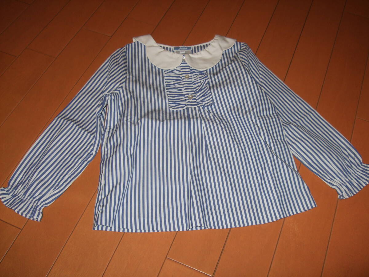美品　ほぼ未使用送料込即決☆JACADI　白襟ストライプブラウス☆110㎝（5A)_画像1