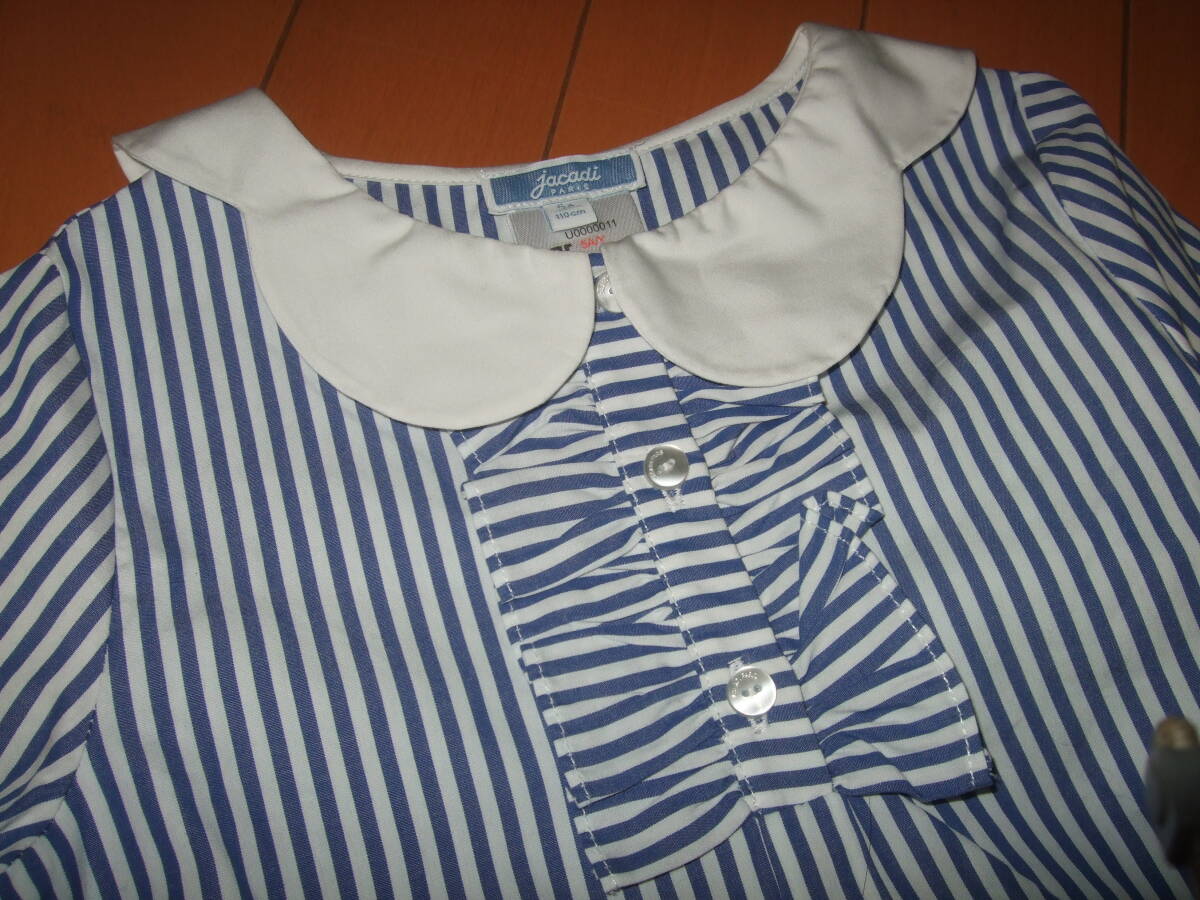 美品　ほぼ未使用送料込即決☆JACADI　白襟ストライプブラウス☆110㎝（5A)_画像2