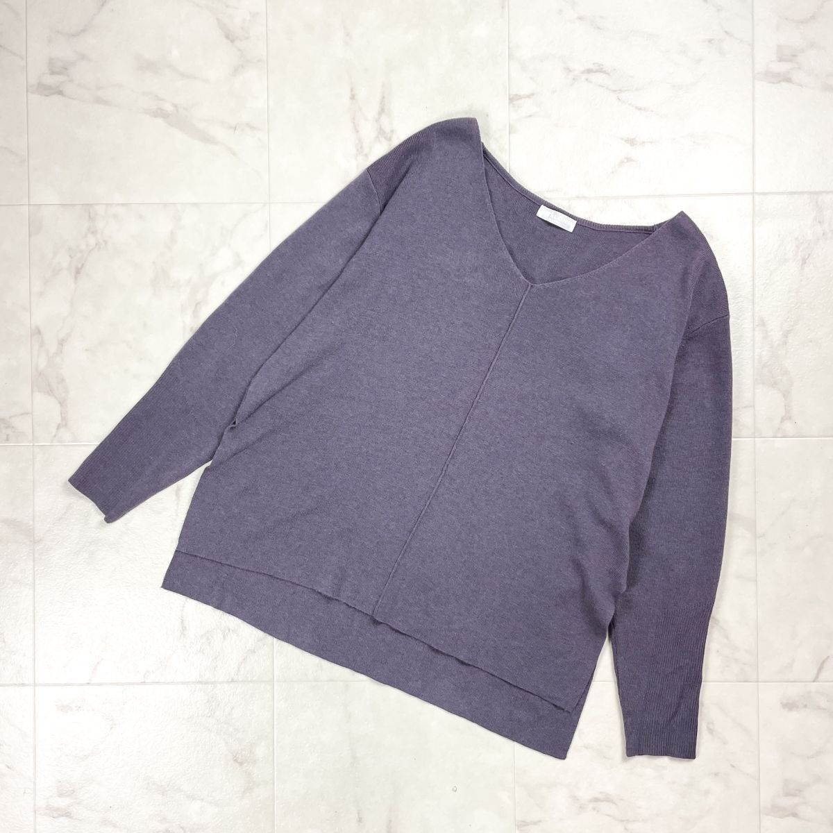 SALON adam et rope アダムエロペ アンサンブル ノースリーブリブニット 長袖Vネックセーター レディース 紫 くすみパープル サイズF*JD14_画像2