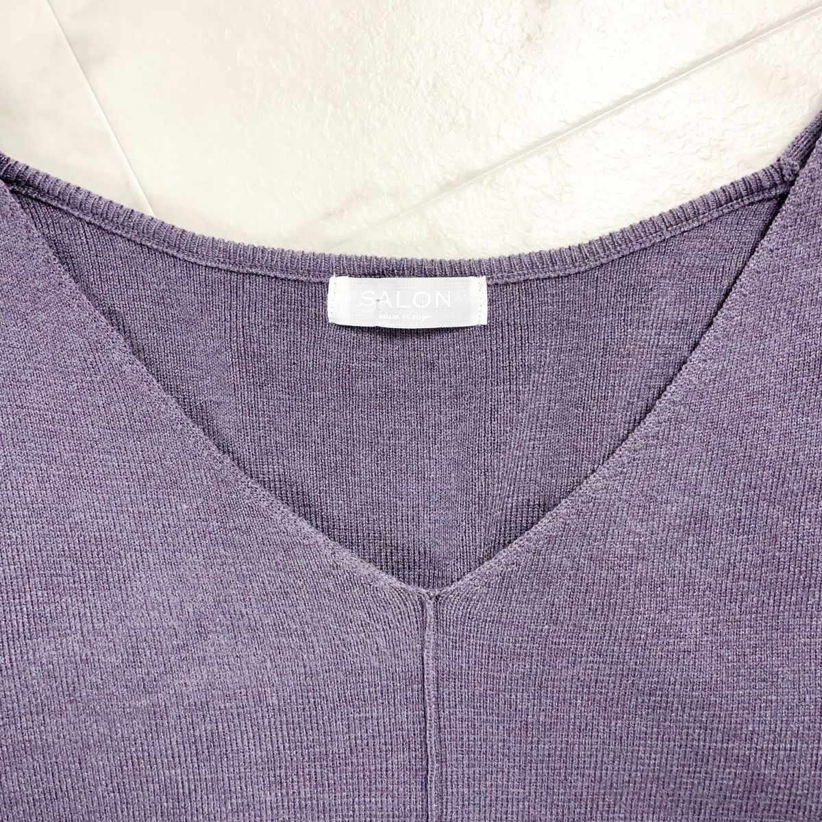 SALON adam et rope アダムエロペ アンサンブル ノースリーブリブニット 長袖Vネックセーター レディース 紫 くすみパープル サイズF*JD14_画像6