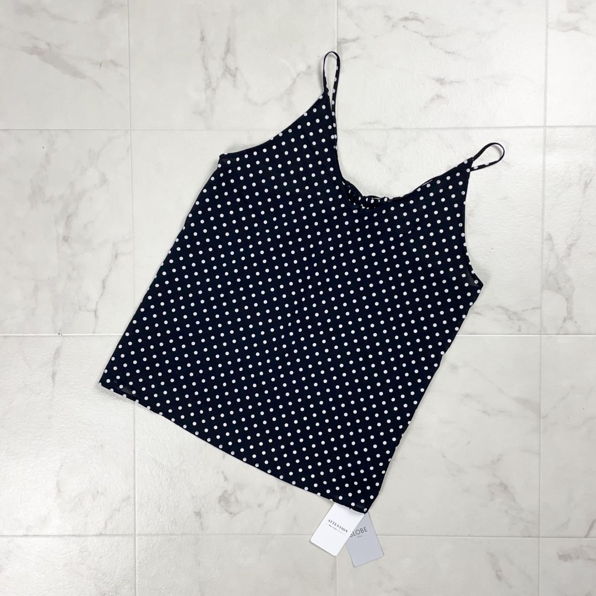 新品未使用タグ付 SLOBE IENA スローブイエナ ドット柄キャミブラウス ノースリーブ オープンバック レディース 黒 ブラック サイズF*JD86_画像1