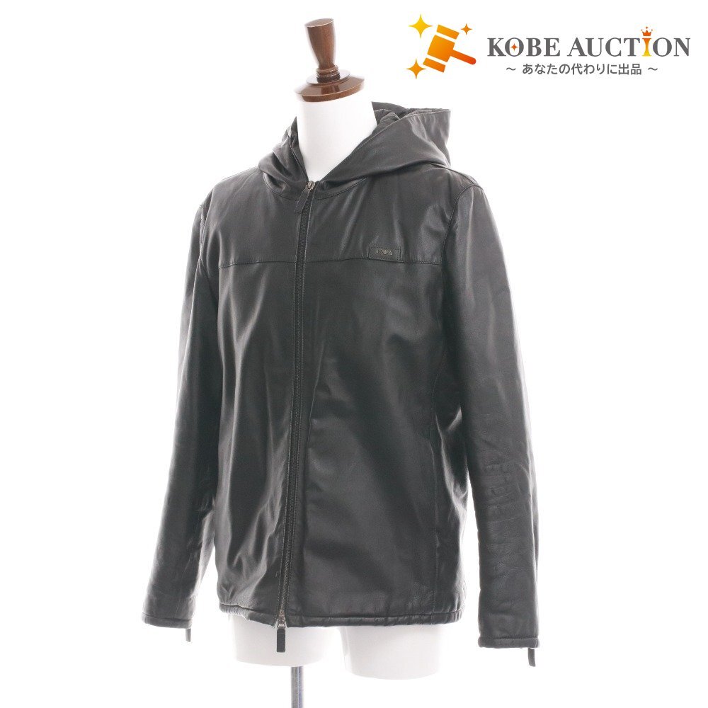 ■ エンポリオアルマーニ ブルゾン ジャケット アウター レザー メンズ 50 （L相当） ブラック 付属品付き_画像1