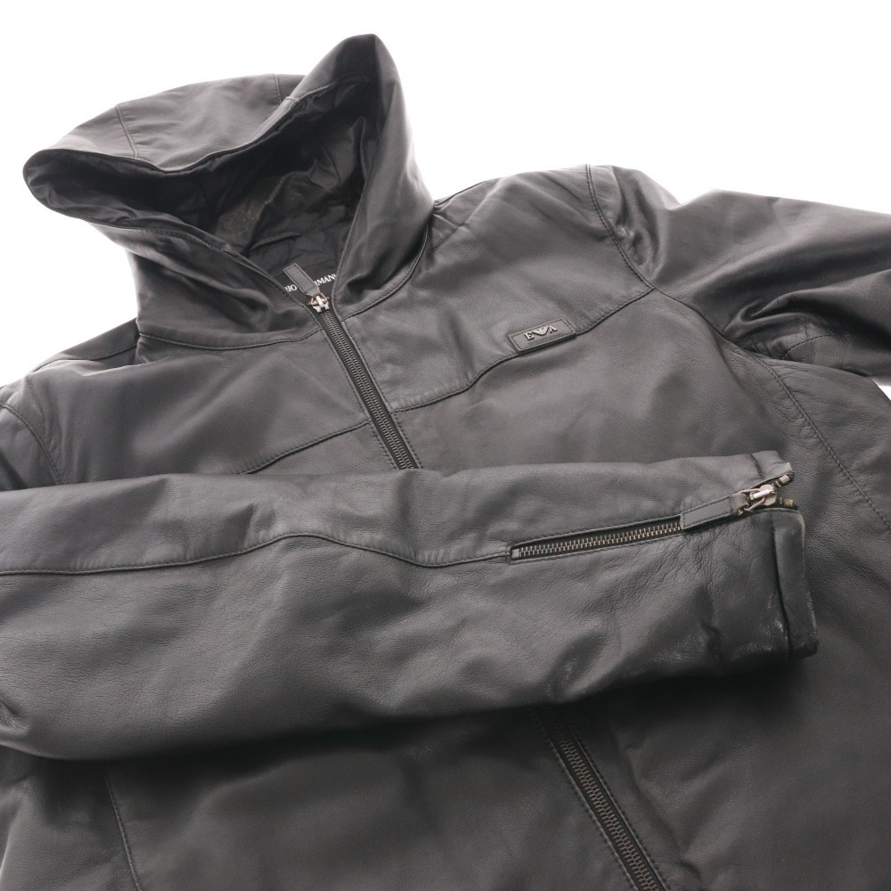 ■ エンポリオアルマーニ ブルゾン ジャケット アウター レザー メンズ 50 （L相当） ブラック 付属品付き_画像6