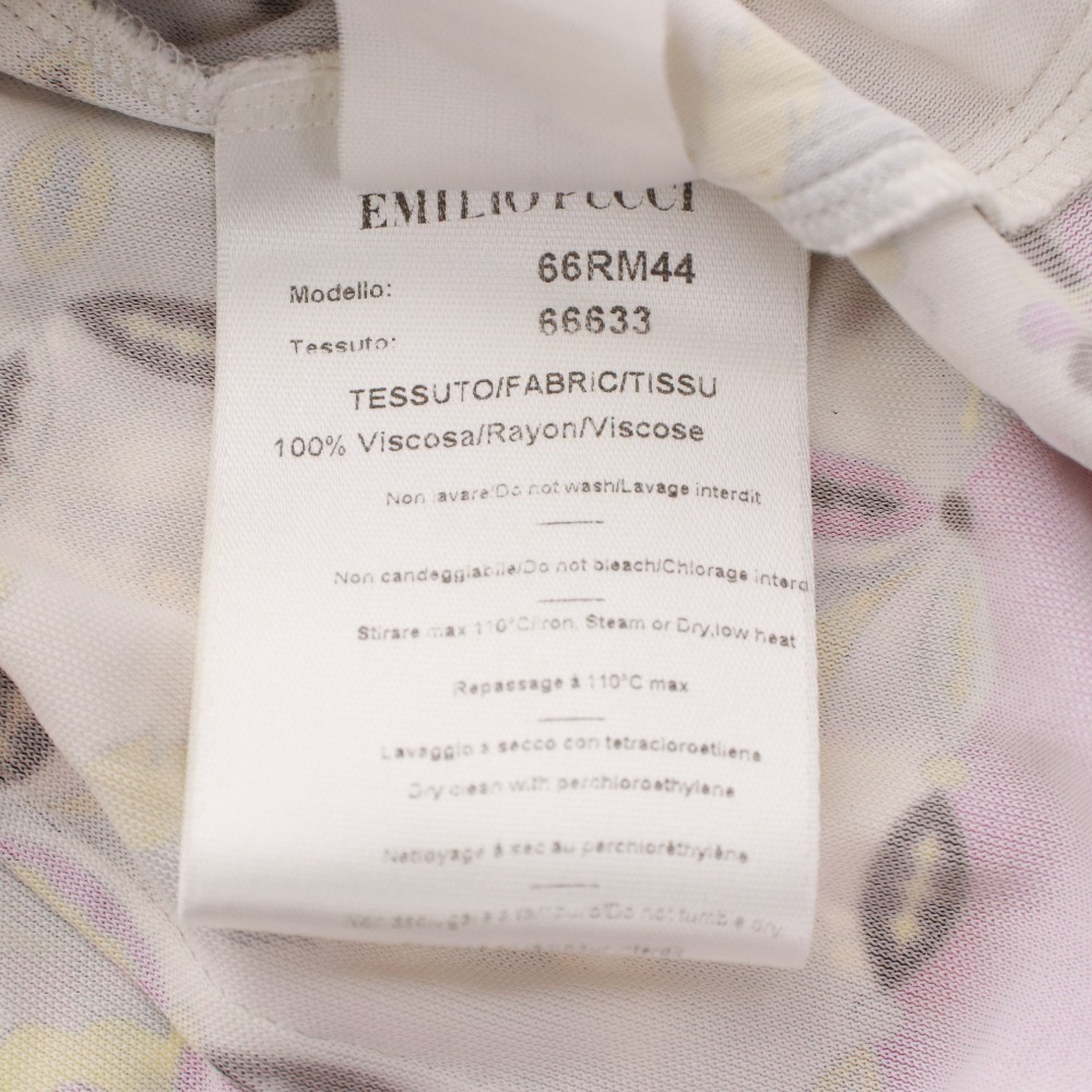 ■ EMILIO PUCCI カットソー ミニワンピース 長袖 トップス 前カン 総柄 イタリア製 レディース 実寸 XS相当 マルチカラー ホワイト 等_画像9