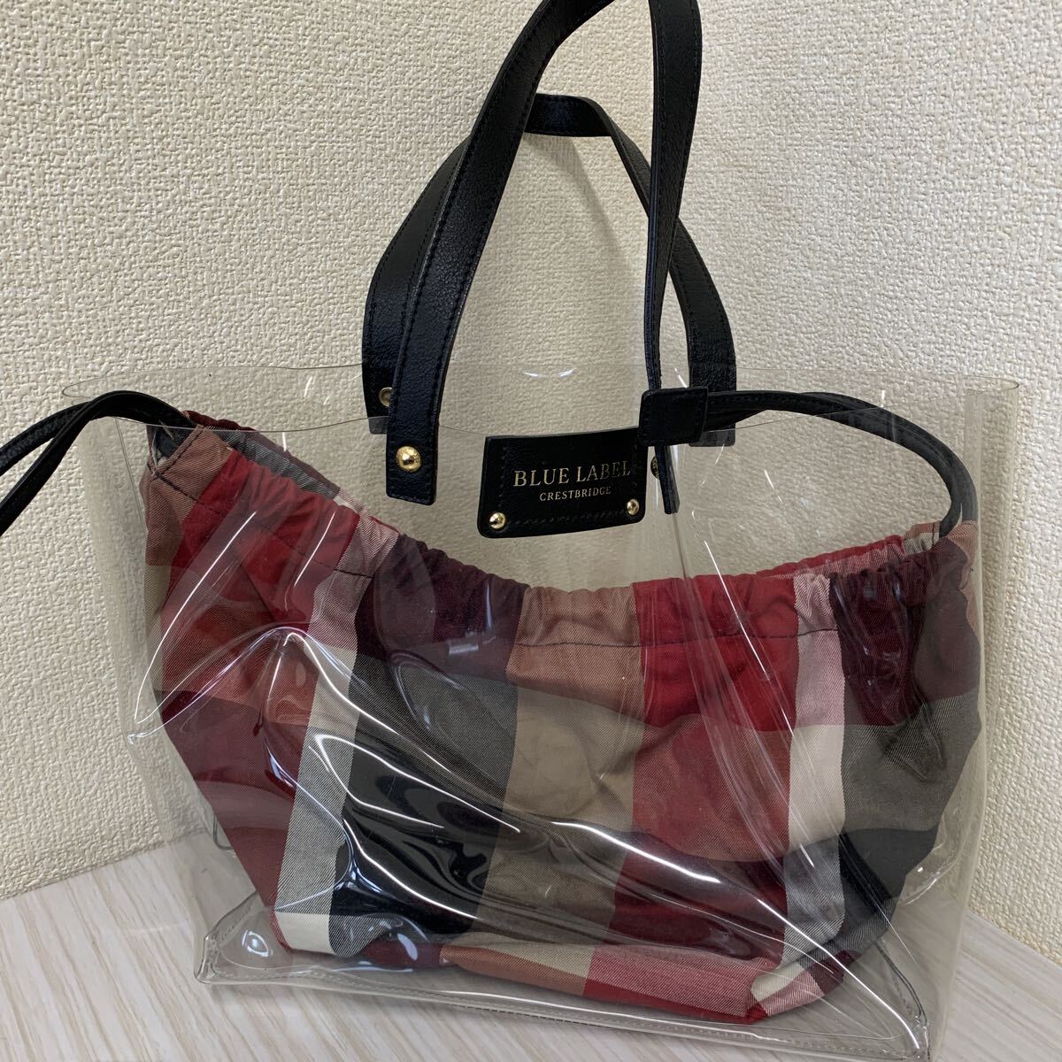 =202 BLUELABEL ブルーレーベルクレストブリッジ ハンドバッグ 2点まとめ チェック 巾着 クリア レザー_画像2