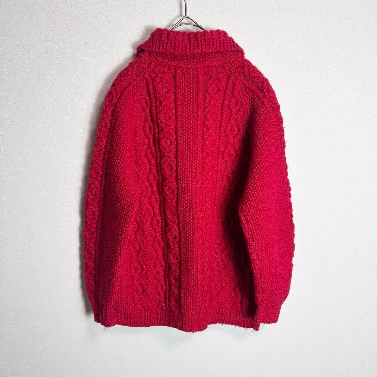 インバーアラン 茶タグ ランバーカーディガン スコットランド製 ハンドニット 3A INVERALLAN レッド 赤_画像3