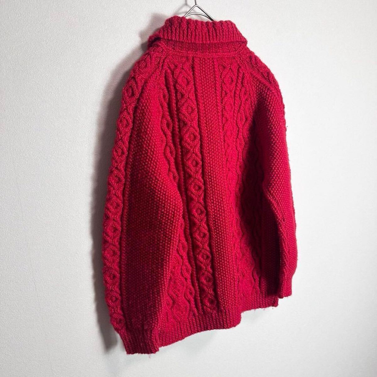 インバーアラン 茶タグ ランバーカーディガン スコットランド製 ハンドニット 3A INVERALLAN レッド 赤_画像7