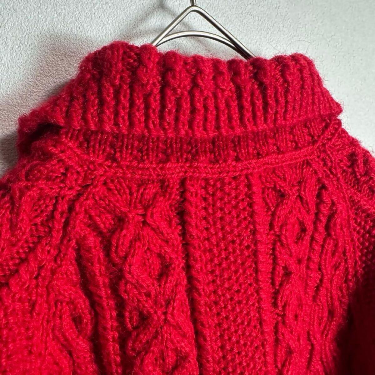 インバーアラン 茶タグ ランバーカーディガン スコットランド製 ハンドニット 3A INVERALLAN レッド 赤_画像9