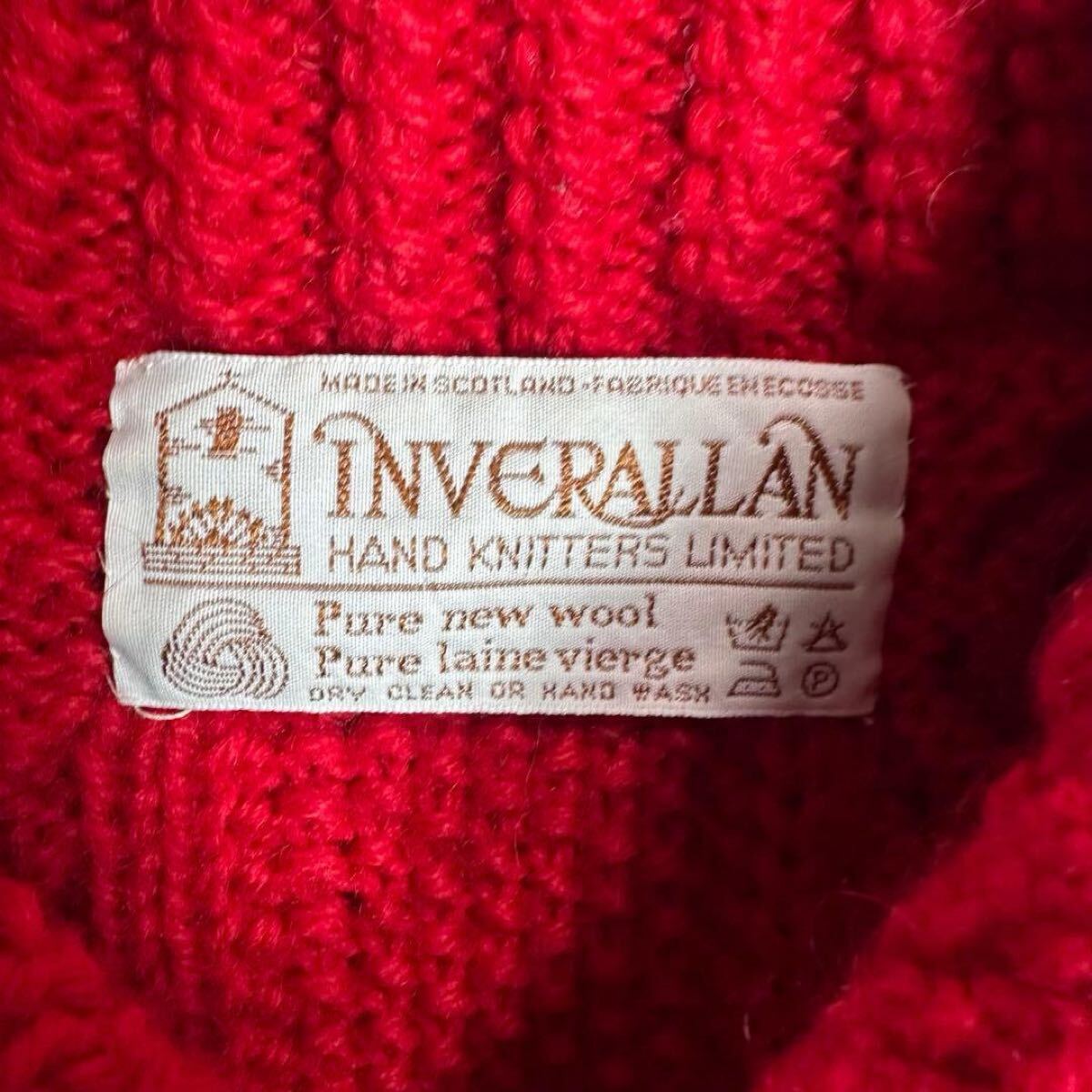 インバーアラン 茶タグ ランバーカーディガン スコットランド製 ハンドニット 3A INVERALLAN レッド 赤_画像10