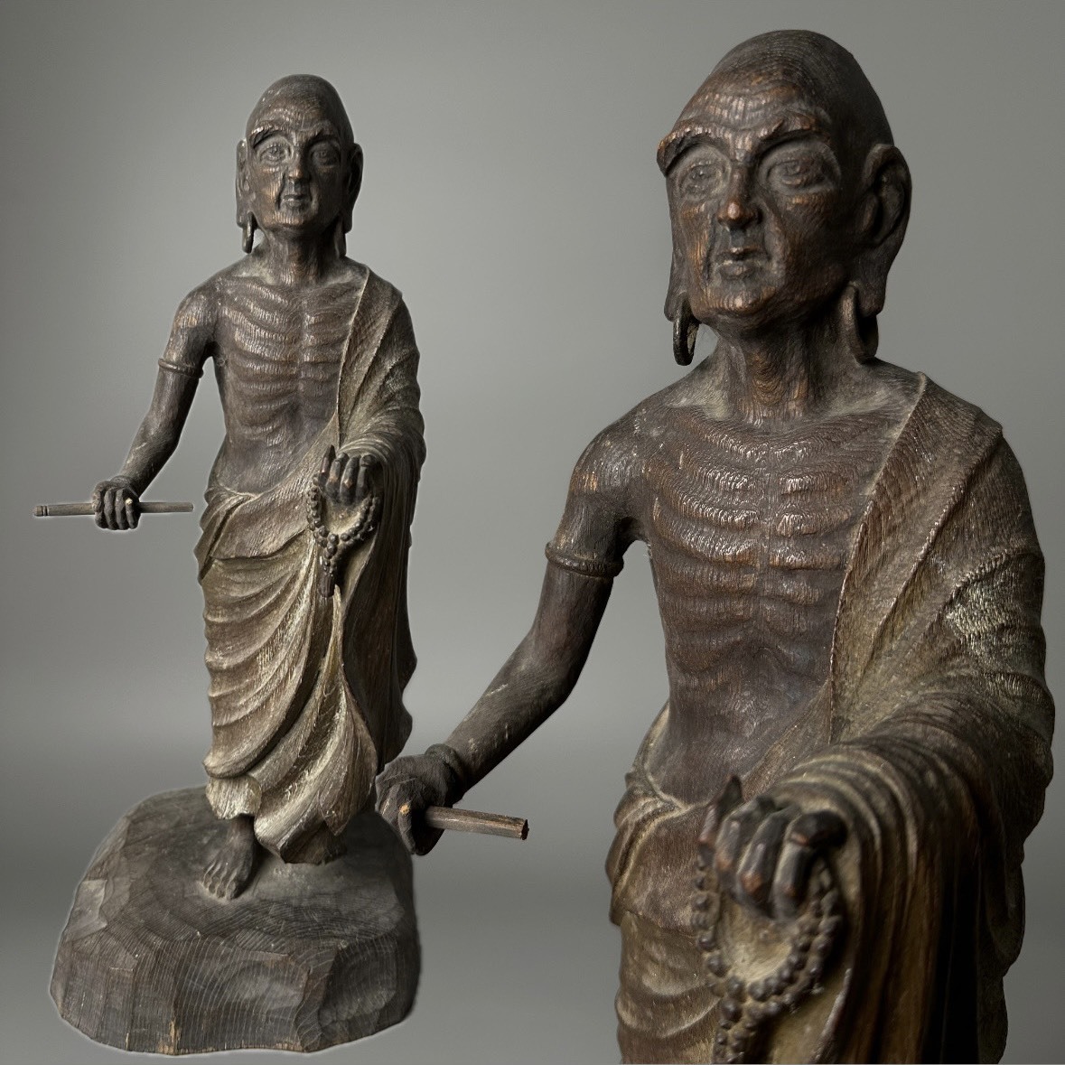 コレクター買取品 仏教美術 木造 十大弟子 36.5㎝ 立像 仏像 木製 木彫 細密彫刻 飾物 置物 時代物_画像1