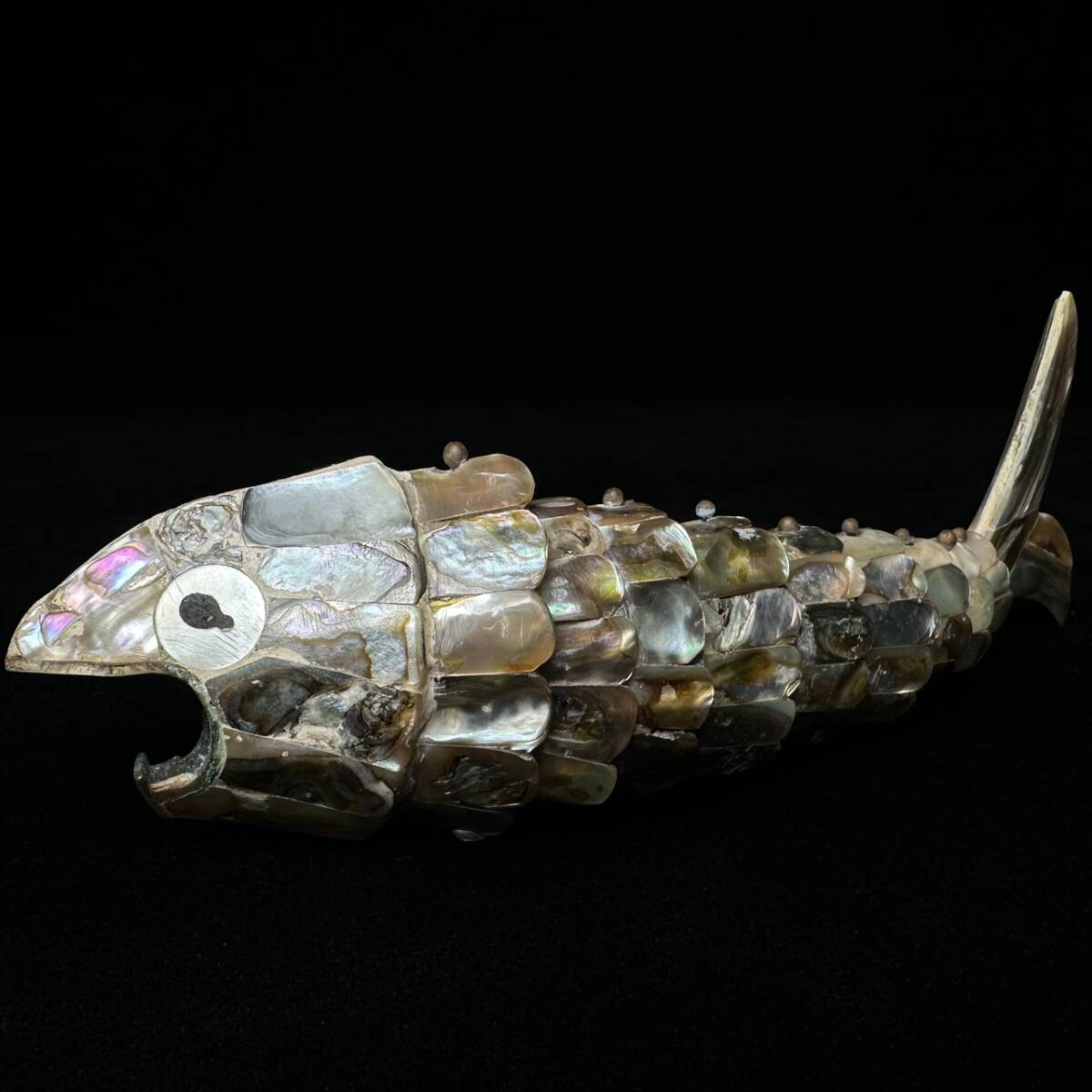 コレクター買取品 螺鈿 貝細工 魚 オブジェ アンティーク雑貨 インテリア小物 飾物 置物 時代物_画像1