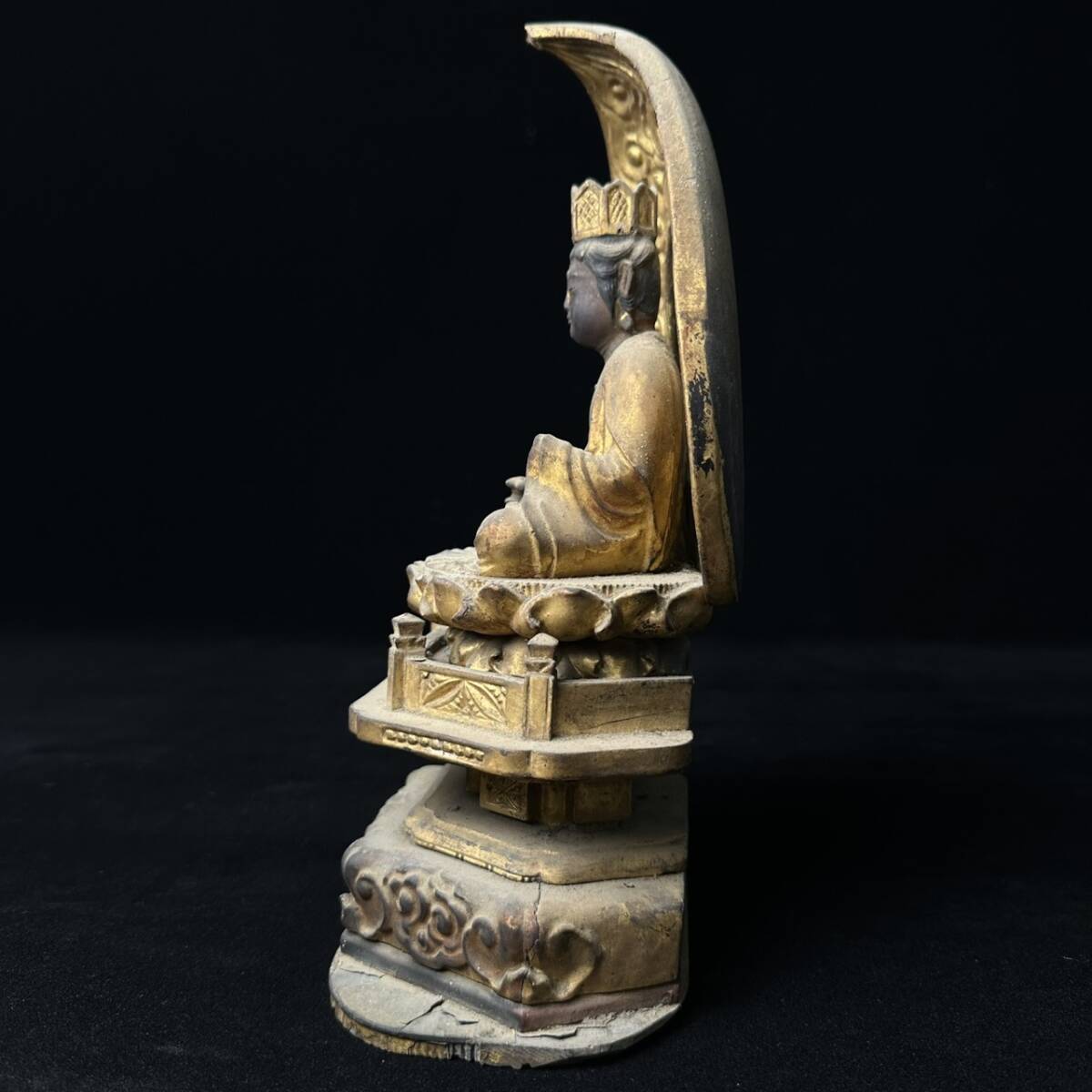 コレクター買取品 仏教美術 木彫 阿弥陀如来像 坐像 金彩 仏像 木製 木造 釈迦如来像 飾物 置物 時代物_画像7