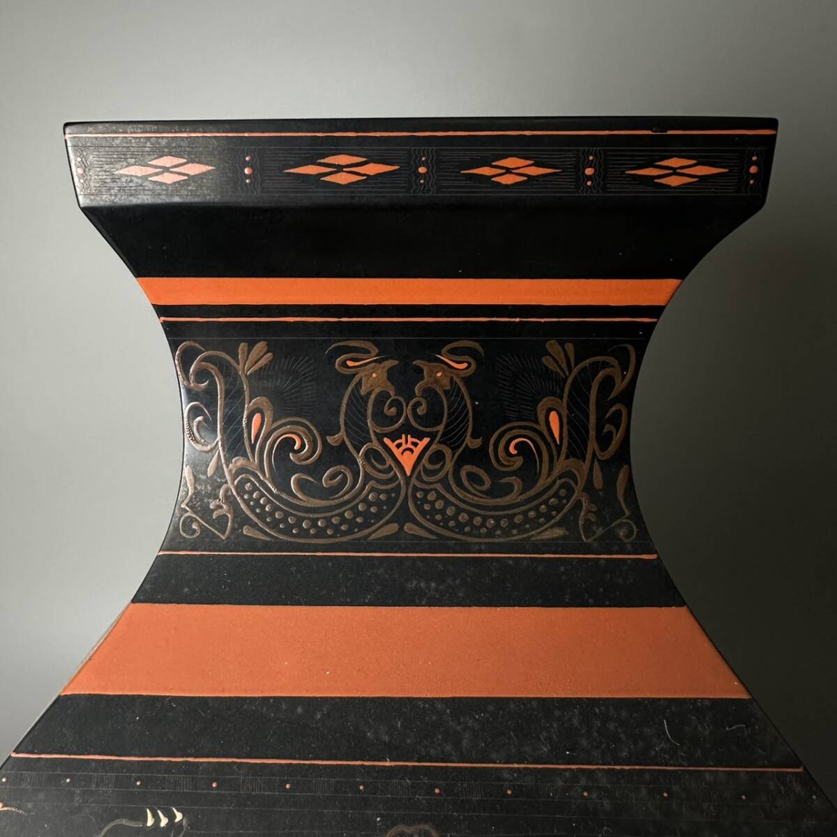 コレクター買取品 中国美術 民国時期 幹漆 漆器 黒塗 朱塗 龍図 鳳凰文 飾壺 花瓶 花生 唐物 中国古玩 飾物 置物 時代物_画像3