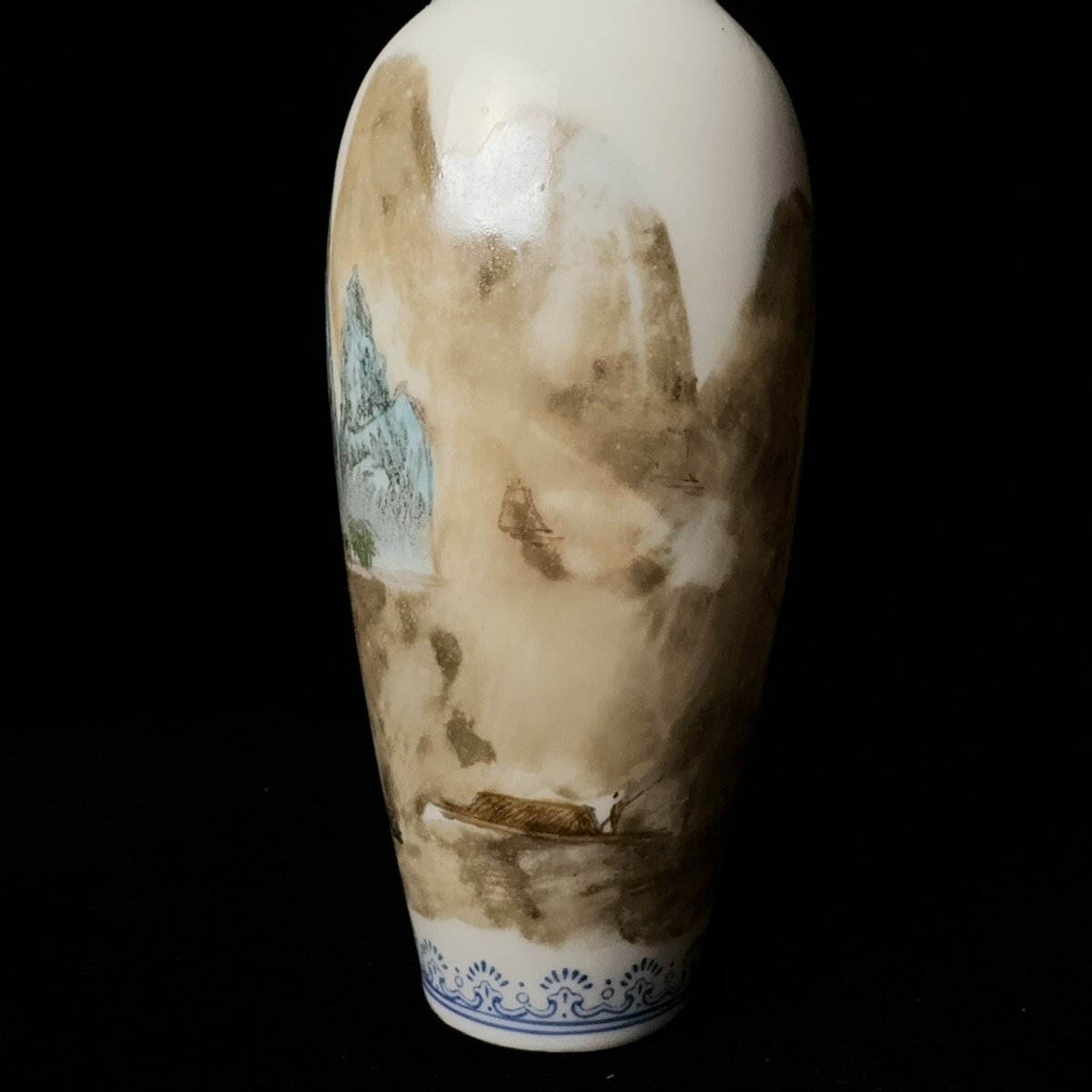 コレクター買取品 中国景德鎮名家 循明刻 頼徳全設計釉上彩山水風景薄胎 花瓶 景徳鎮製 中国古玩_画像6