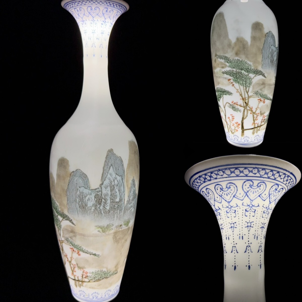 コレクター買取品 中国景德鎮名家 循明刻 頼徳全設計釉上彩山水風景薄胎 花瓶 景徳鎮製 中国古玩_画像7