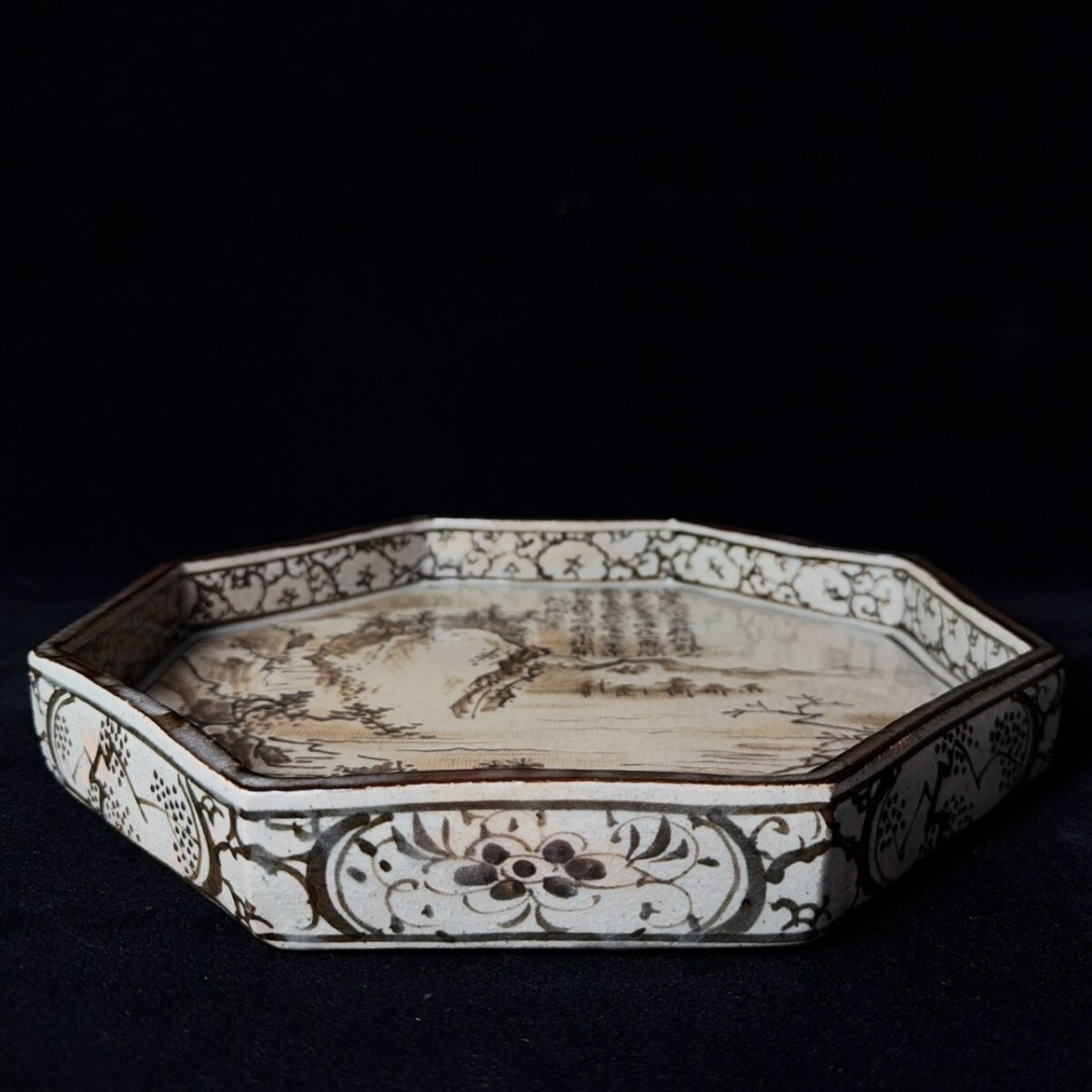 コレクター買取品 尾形乾山 銹絵山水図八角皿 骨董 時代物_画像5