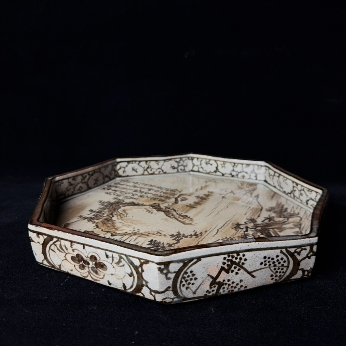 コレクター買取品 尾形乾山 銹絵山水図八角皿 骨董 時代物_画像6