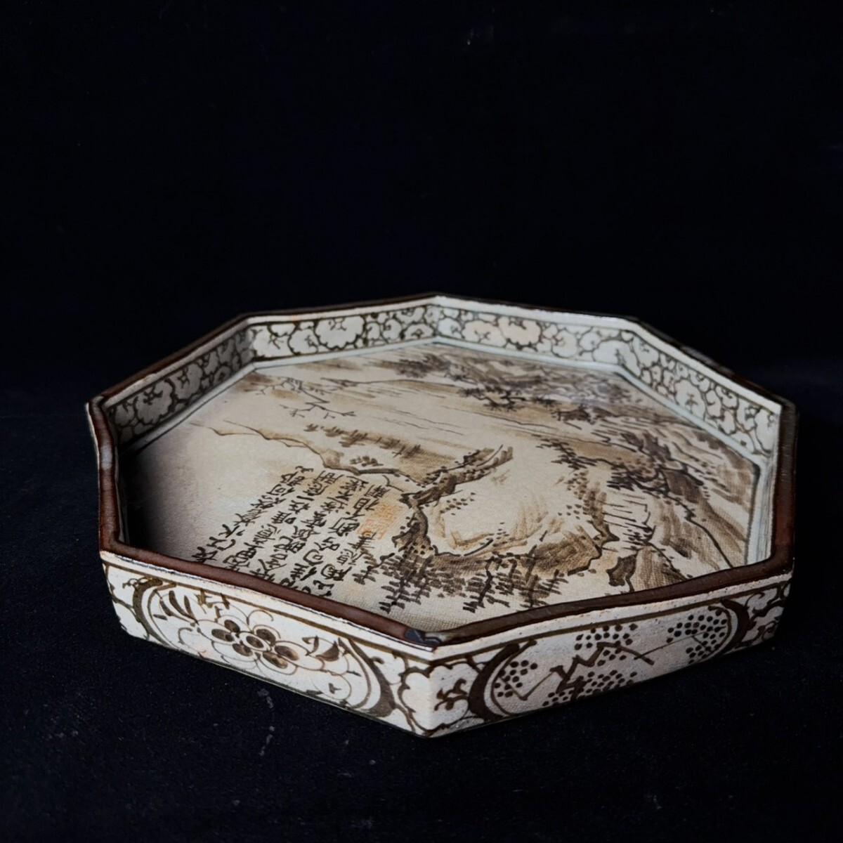 コレクター買取品 尾形乾山 銹絵山水図八角皿 骨董 時代物_画像7
