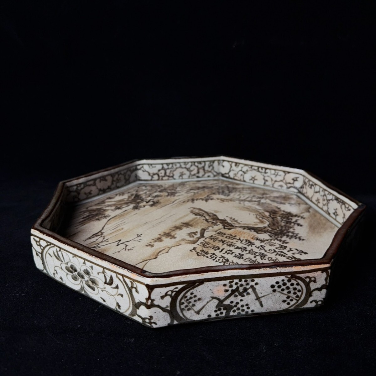 コレクター買取品 尾形乾山 銹絵山水図八角皿 骨董 時代物_画像8
