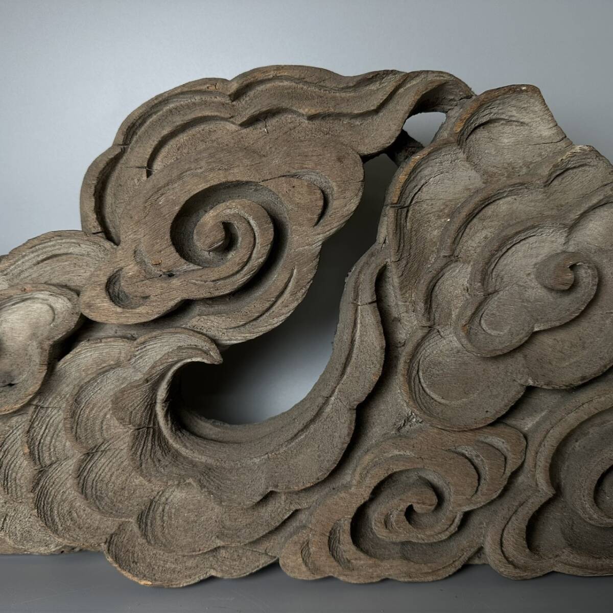 コレクター買取品 仏教美術 江戸期 木鼻 木彫 木造 一対 雲板彫刻 木製 飾物 置物 時代物_画像4