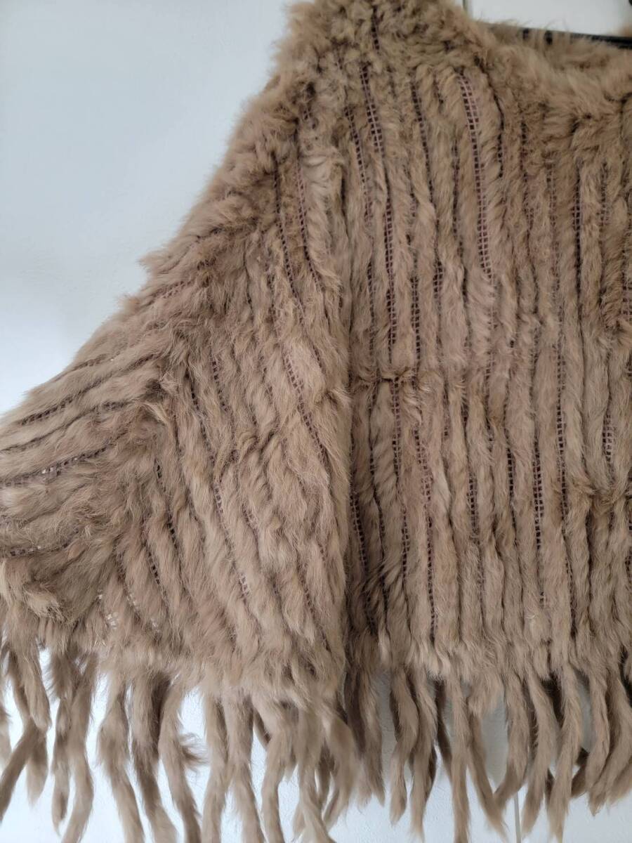 【GT0161】1円スタート 毛皮 ポンチョ ブラウン 茶色 冬 服 セール 希少 オシャレ ファッション ラビット レディース 絹 _画像2