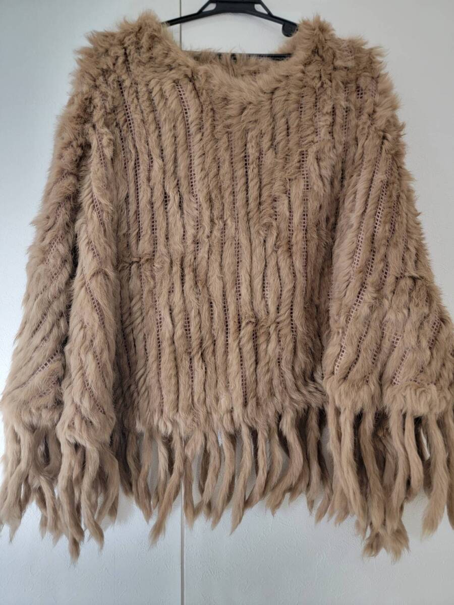 【GT0161】1円スタート 毛皮 ポンチョ ブラウン 茶色 冬 服 セール 希少 オシャレ ファッション ラビット レディース 絹 _画像1