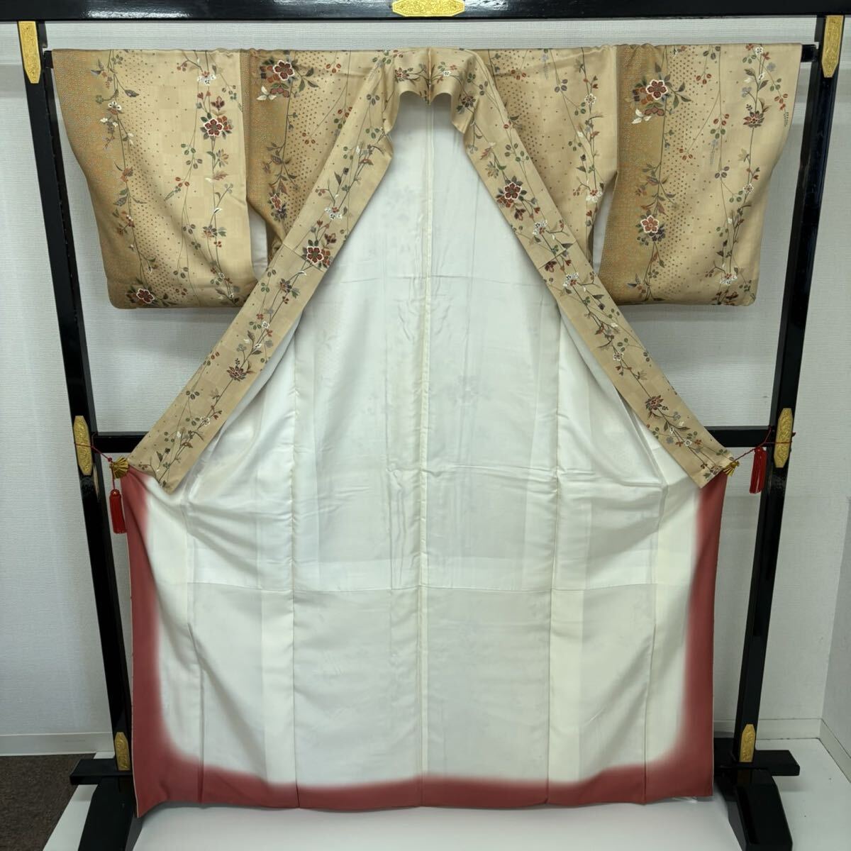 小紋 正絹 裄66 縦に美しい花染め着物 F-821_画像4