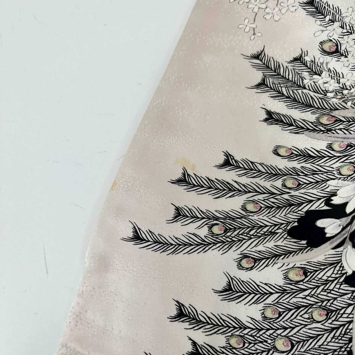 小紋 正絹 ラメ糸 孔雀の染め 美しい花 着物 F-1128の画像10