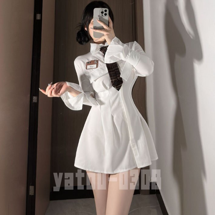H776　コスプレウェア　誘惑　学生服　ワンピース　ネクタイ　ネームプレート　ミニスカート　セクシーランジェリー　ナイトウェア　_画像3