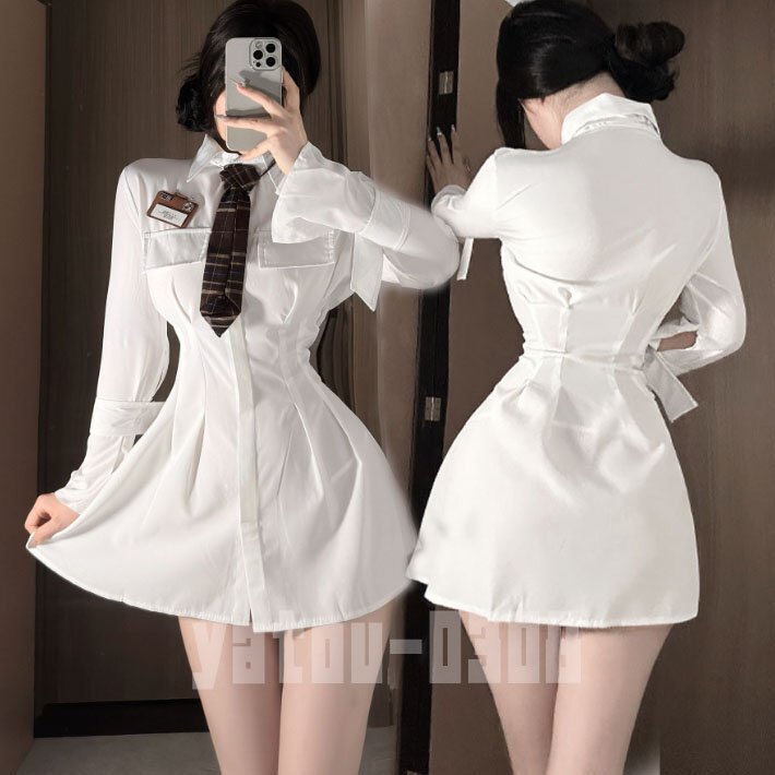 H776　コスプレウェア　誘惑　学生服　ワンピース　ネクタイ　ネームプレート　ミニスカート　セクシーランジェリー　ナイトウェア　_画像1