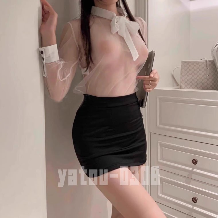 K218 コスプレウェア 透け透け シースルー トップス ミニスカート 女教師 秘書 セクシーランジェリー ナイトウェア_画像1
