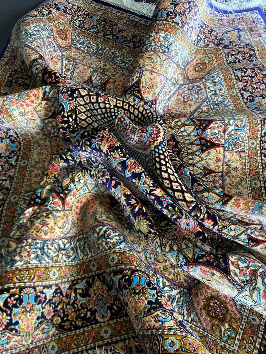 最高級希少作 ペルシャ絨毯 イラン クム産　シルク100% 手編み　289万ノット　約101×151cm　#15_画像7