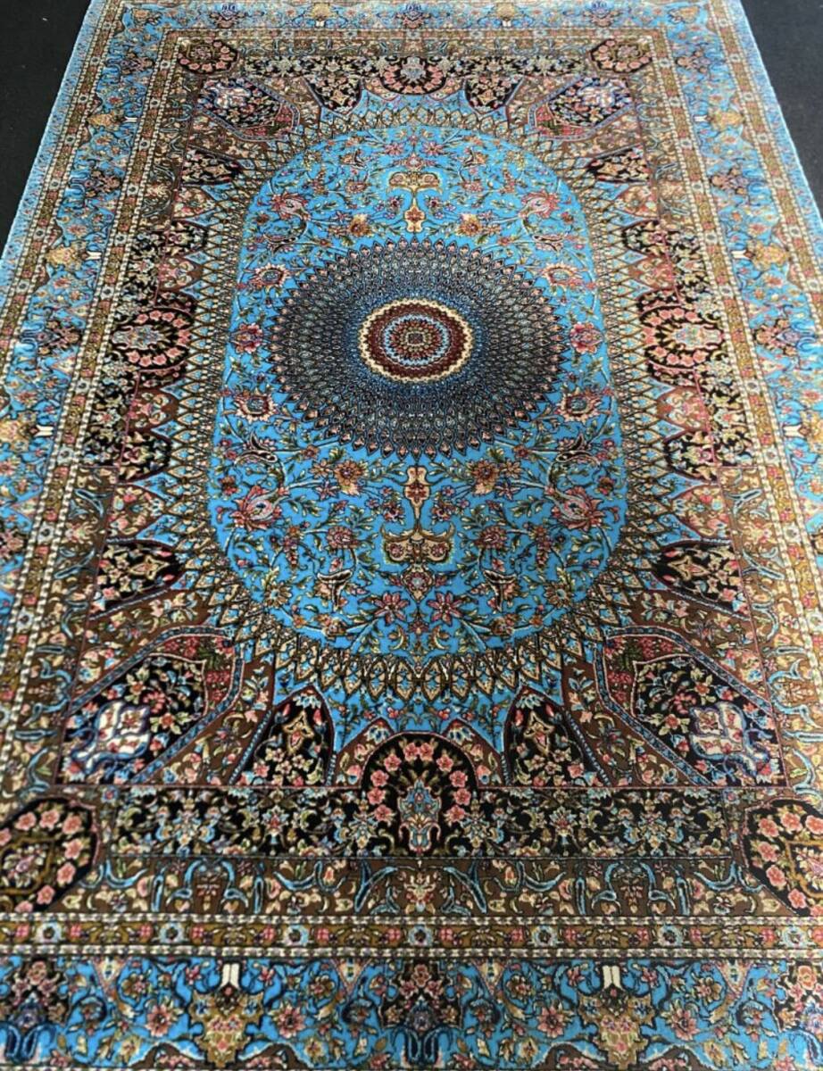 最高級希少作 ペルシャ絨毯 イラン クム産 シルク100% 手編み 289万ノット 約101×151cm #06_画像3
