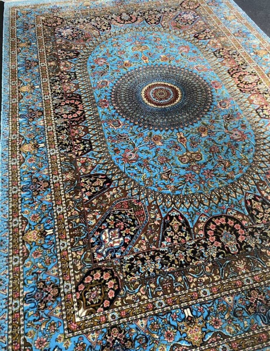 最高級希少作 ペルシャ絨毯 イラン クム産 シルク100% 手編み 289万ノット 約101×151cm #06_画像5