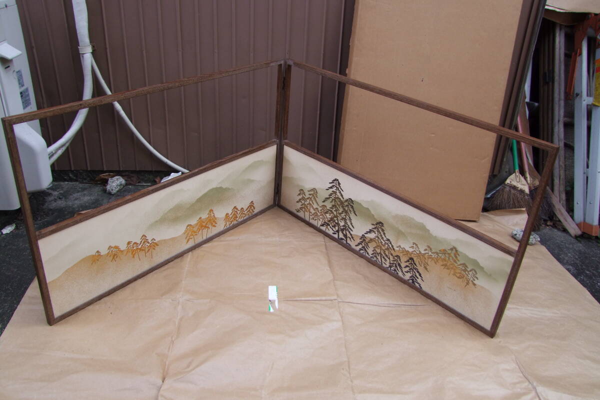 茶道具 桑上透し 風炉先屏風 松　金彩_画像1